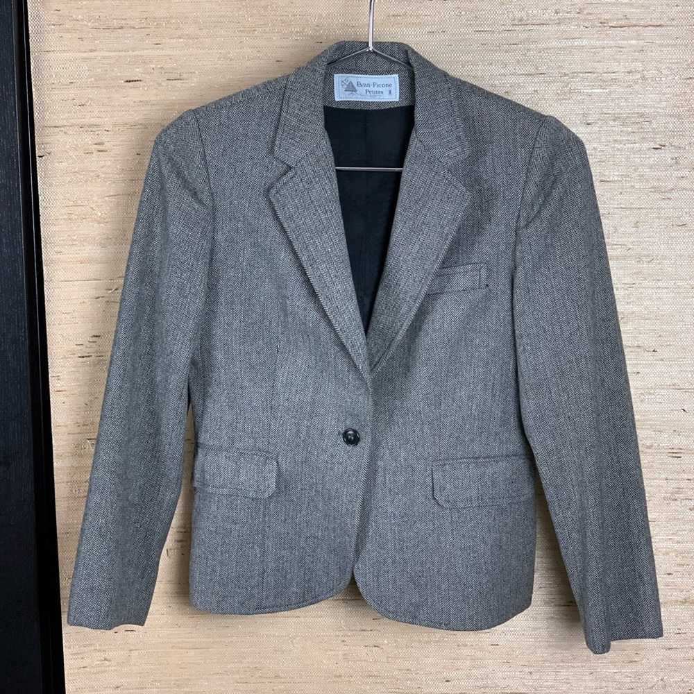 🍁Evan Picone Wool Herringbone Blazer